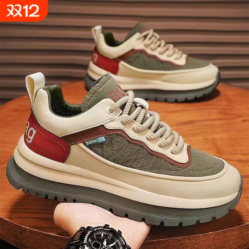 男鞋秋季休闲运动厚底防水增高软底跑步板鞋工作防滑阿甘潮鞋耐磨