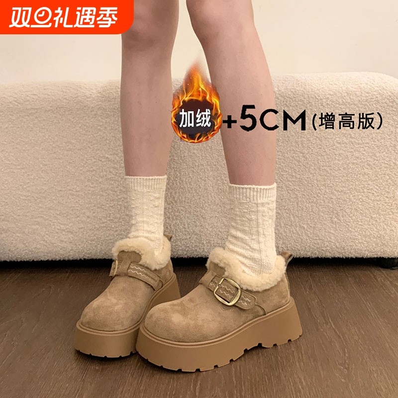 厚底加绒保暖勃肯鞋女鞋2025新款冬季雪地靴乐福鞋毛毛棉鞋防水