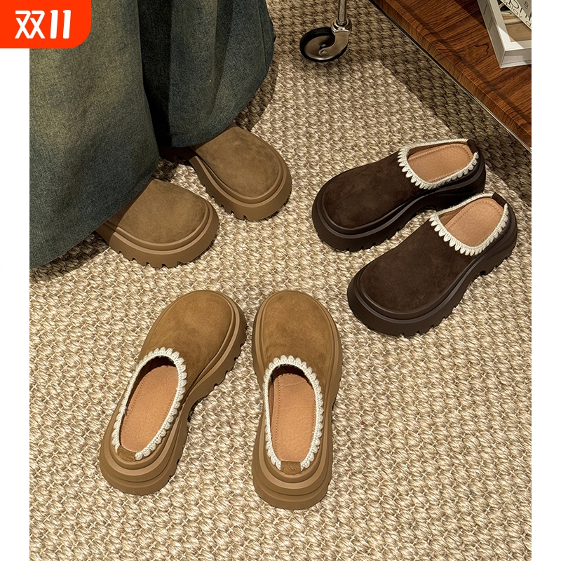 时尚懒庸勃肯鞋女2025新款秋季时尚百搭厚底增高一脚蹬包头半拖鞋