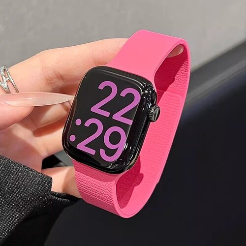 荔枝纹硅胶磁吸表带适用苹果手表S11华为FIT4红米watch6运动腕带7/6/5/4夏季白色梅子色金属黑色星光手腕表盘