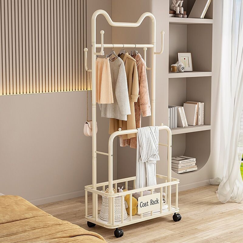 衣帽架卧室落地家用可移动床边晚上衣服神器简易双杆挂衣架子客厅