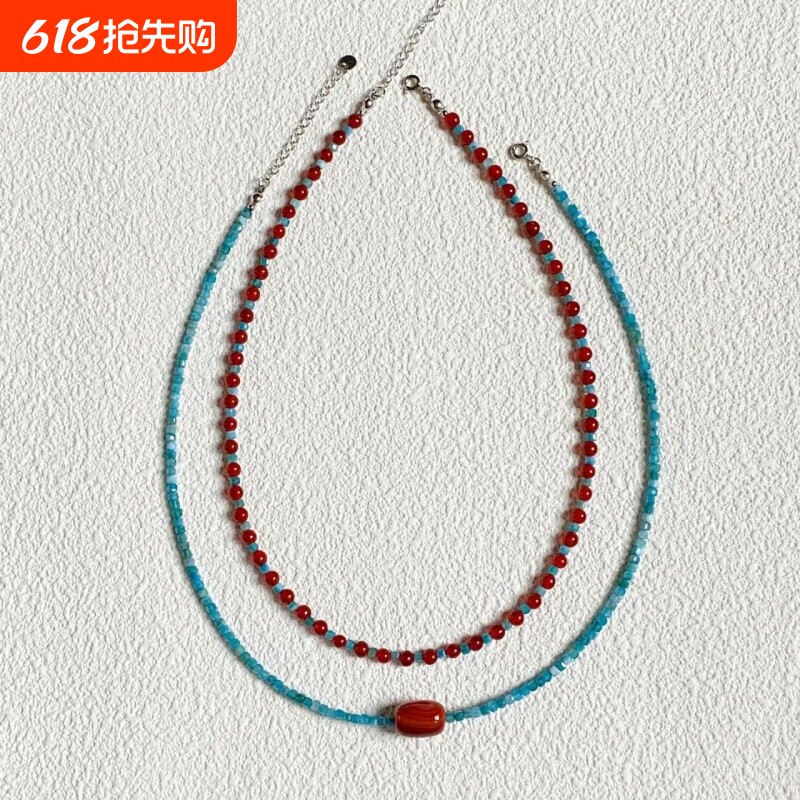 繁花~复古氛围感锁骨链女红蓝串珠ins小众设计气质颈链项链