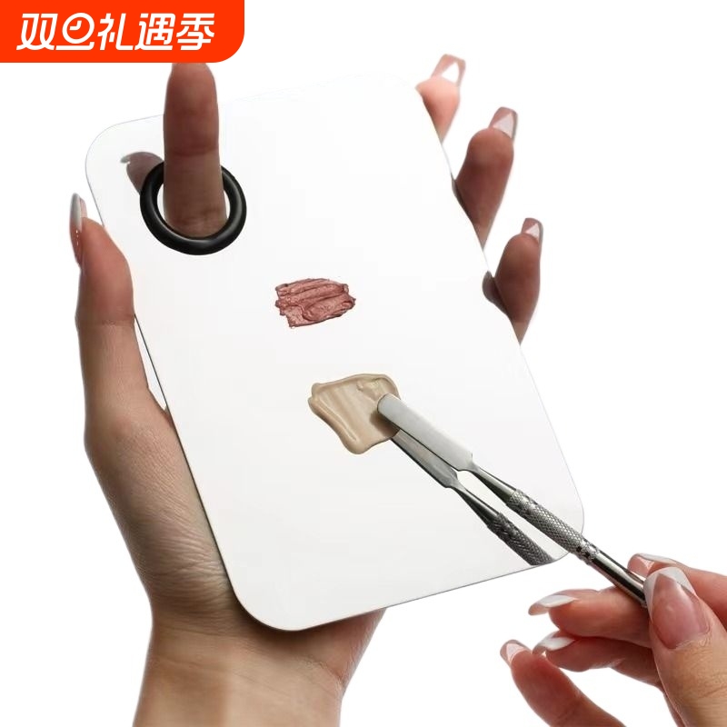 彩妆调色板化妆粉底液遮瑕膏指环不锈钢调色盘带调色棒上妆调和