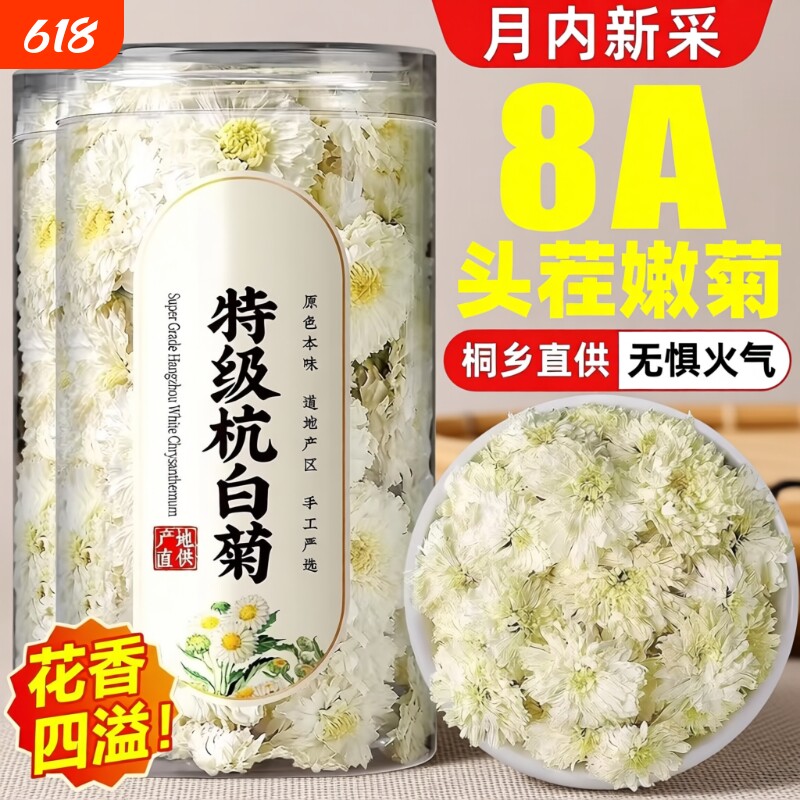桐乡杭白菊特级正品白菊花黄山正宗去火养生茶泡水菊花茶大朵袋装