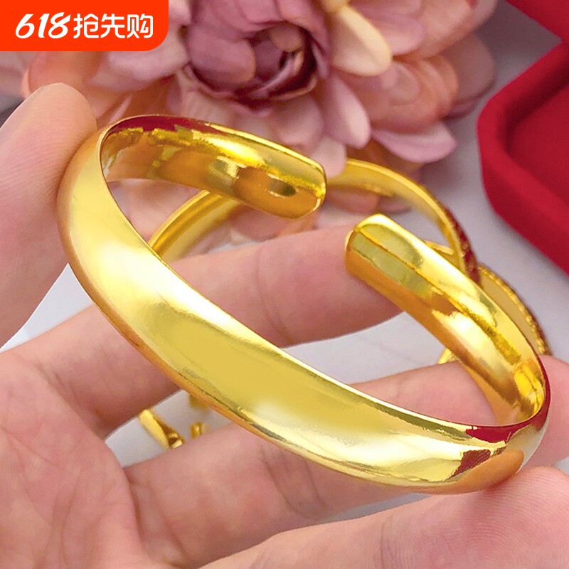 送戒指越南沙金手镯女款开口镯子实心不掉色生日礼物手饰光面推拉