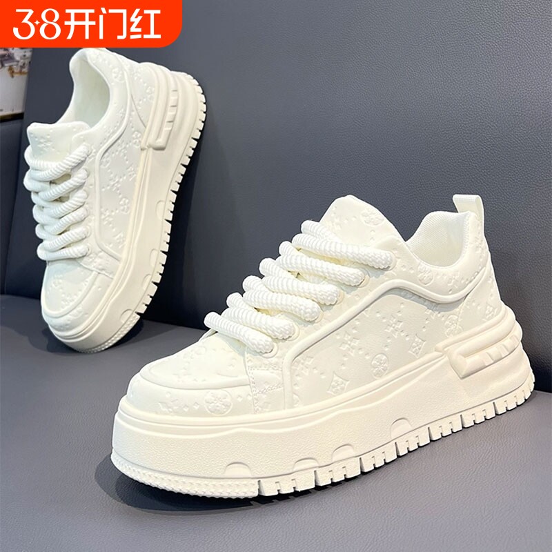 男鞋2026新款春季厚底小白板鞋皮质百搭休闲运动软底增高老爹鞋子