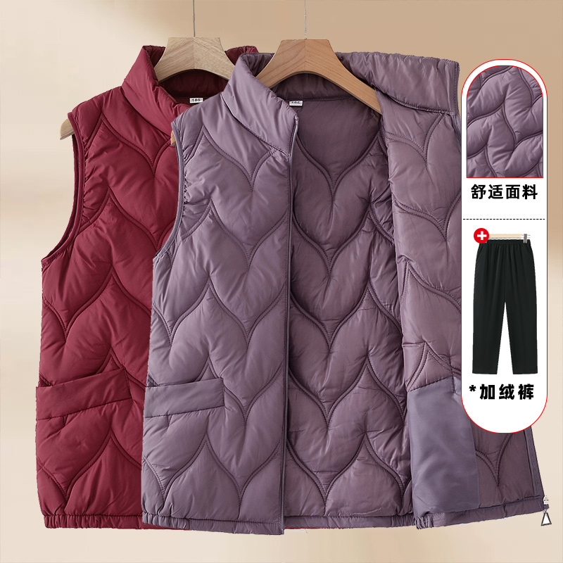 中老年人妈妈冬装羽绒棉马甲外套女奶奶春秋太太老人保暖衣服开衫