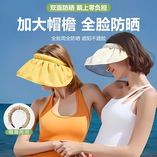 大帽檐贝壳帽女款夏季防晒帽子遮阳帽遮脸防紫外线空顶太阳帽全脸