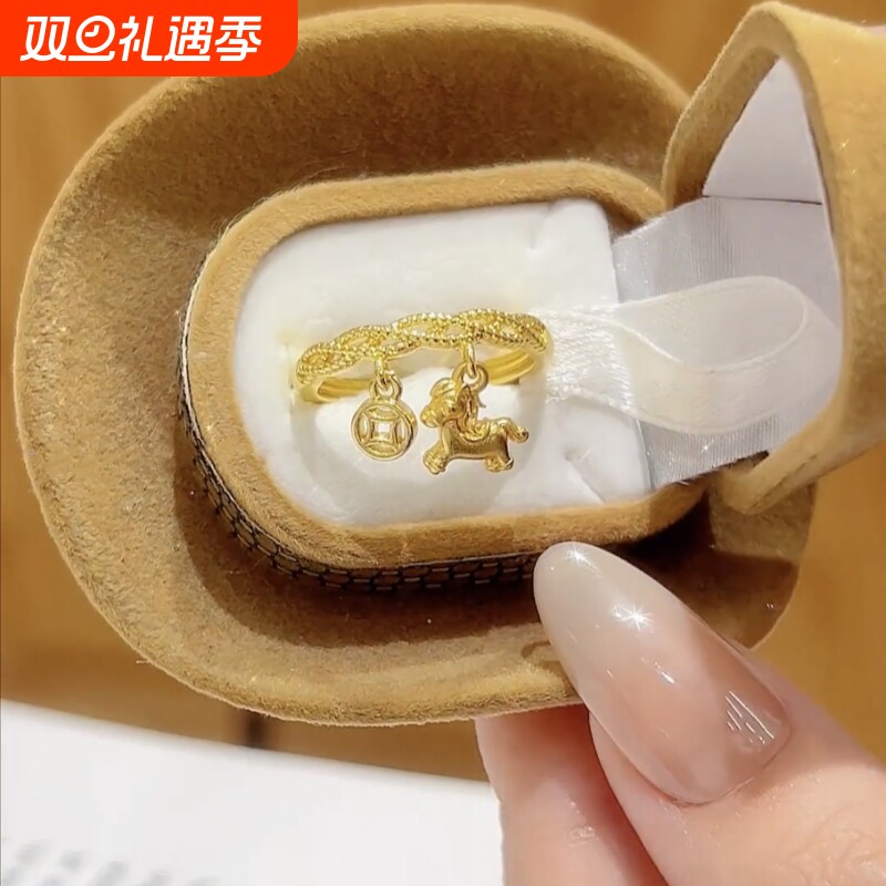 复古宫廷风古法镂空菱格镶钻戒指古法流苏小摇铃摇曳铃铛叠戴套戒