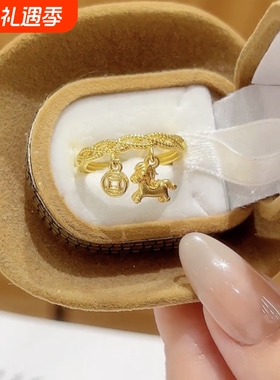 复古宫廷风古法镂空菱格镶钻戒指古法流苏小摇铃摇曳铃铛叠戴套戒