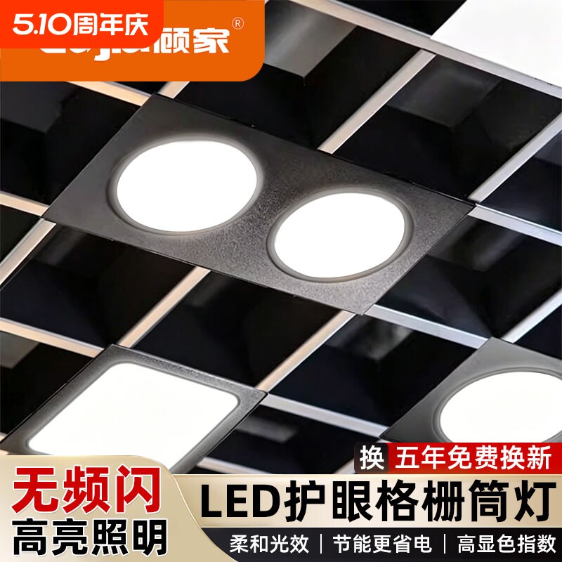 LED双头筒灯吊顶格栅灯长方形射灯嵌入式天花灯双排斗胆灯双筒灯