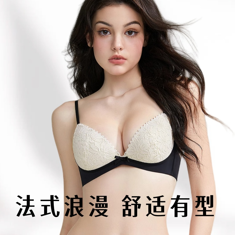 夏季薄款蕾丝法式内衣女性感无钢圈纯欲三角杯白色文胸罩套装2025