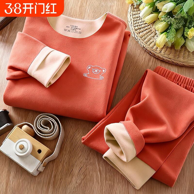 儿童德绒保暖内衣冬男童女童秋衣秋裤婴儿中大童宝宝套装加绒贴身