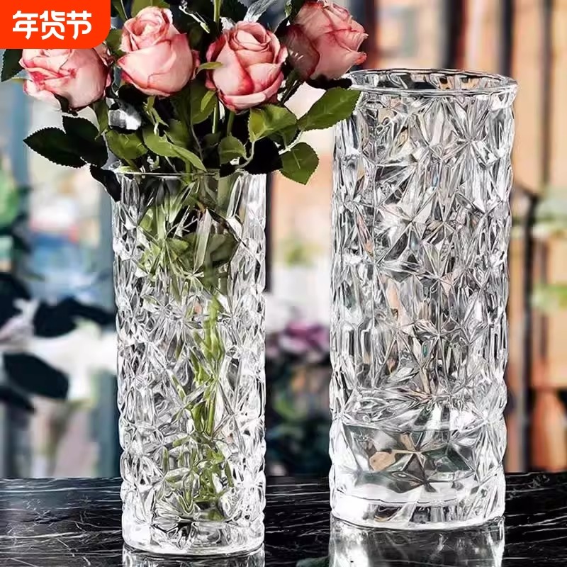 玻璃花瓶摆件客厅插花轻奢高级感水养鲜花富贵竹专用大号透明台面