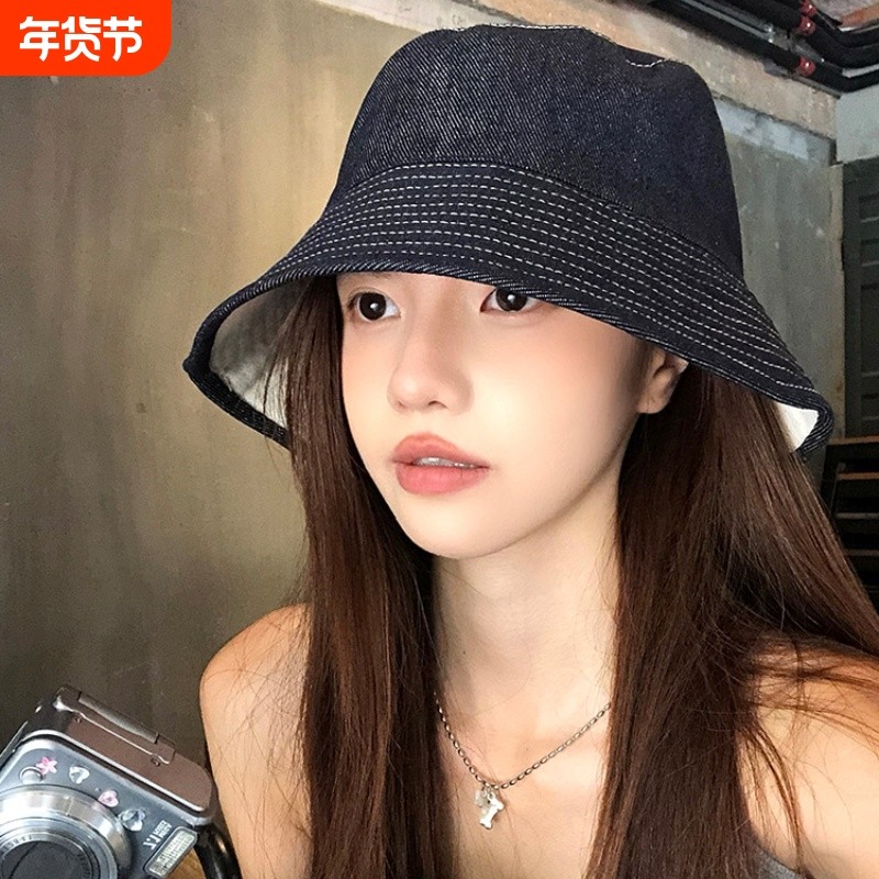 双面戴日系牛仔纯色渔夫帽休闲男女百搭遮阳通勤盆帽四季可折叠