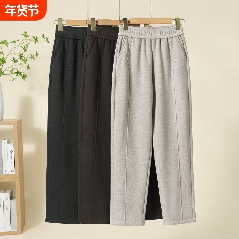 妈妈裤子春秋冬季加绒加厚宽松外穿松紧高腰直筒长裤中老年人女裤,女装/女士精品,中老年女装,淘宝优惠券,粉丝福利购,淘宝优惠卷