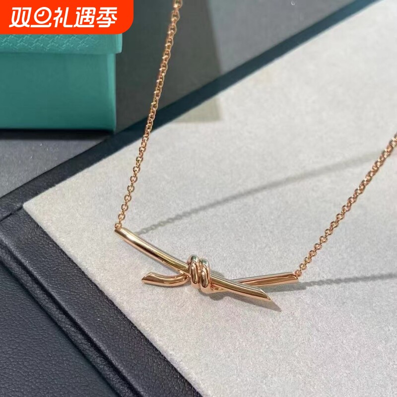 全新高定品质镶钻绳结项链女18K金交叉蝴蝶结锁骨链女谷爱凌同款