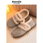 费尔岛加绒勃肯鞋女2025新款冬季保暖毛毛棉鞋厚底雪地靴毛绒蓝色