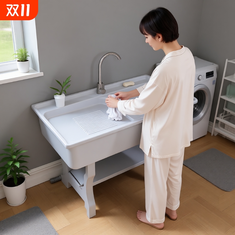 石英石洗衣池洗菜池一体台盆室外洗衣台盆庭院洗手盆双池水槽水池