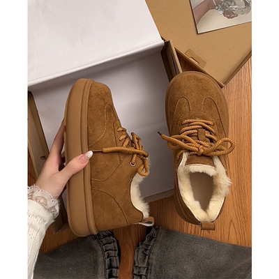 加绒厚底雪地棉鞋女冬2025新款保暖外穿防滑德训鞋子雪地靴卡其色