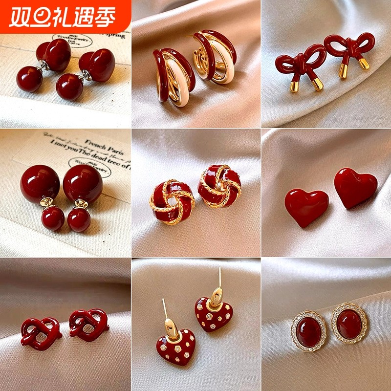 安可拉红耳饰925银针女2026新款爆款轻奢高级感秋冬复古红色耳