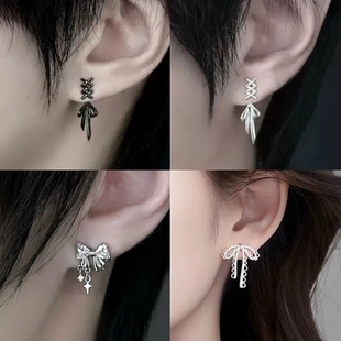 丝带蝴蝶结耳钉小红书同款网红丝带后挂设计感个性冷淡风耳饰女