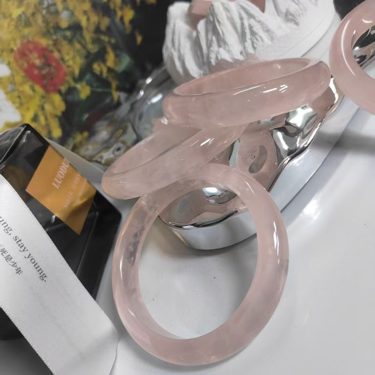 天然高冰粉水晶手镯女粉晶玉镯冰粉肉粉果冻粉晶手镯送礼