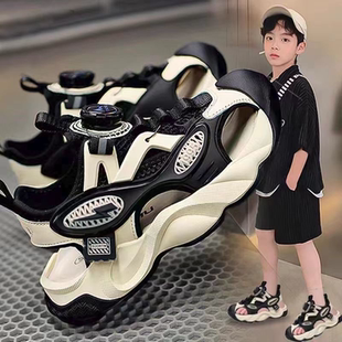 涼鞋 夏季 兒童旋轉(zhuǎn)扣軟底防滑沙灘涼拖休閑鞋 男孩12 男童2025新款