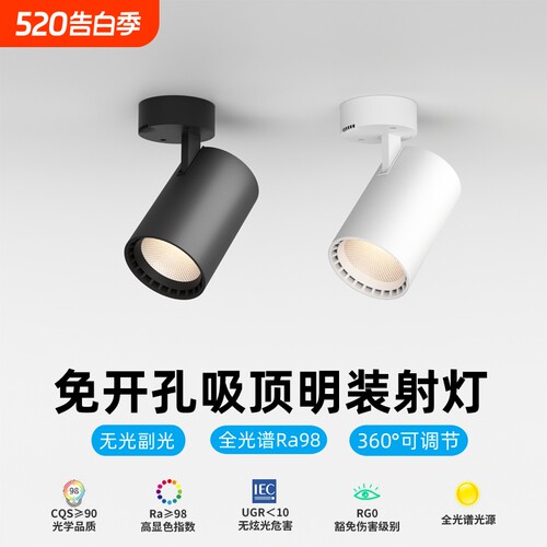 明装COB射灯家用店铺商用可调角度聚光吸顶筒灯天花灯客厅开孔