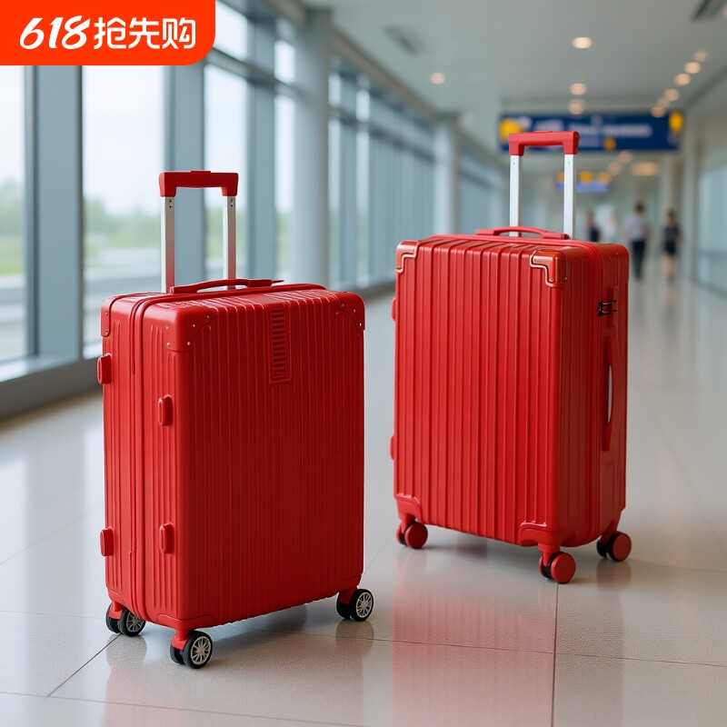 新娘结婚红色行李箱拉杆箱陪嫁旅行箱女皮箱婚礼用品子母铝框礼物