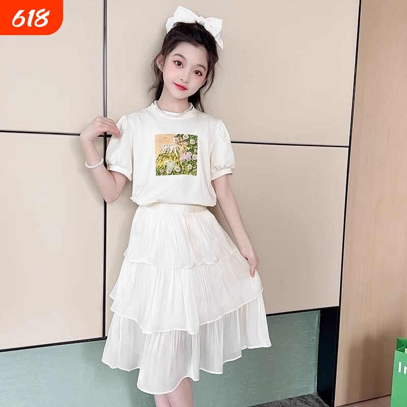 女童夏季套装2026新款夏装女孩短袖Tt恤儿童半身裙子套裙休闲薄款