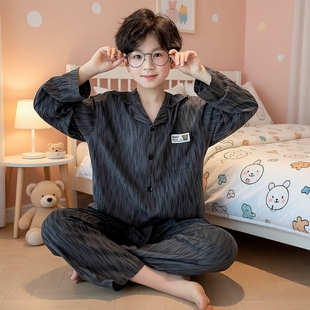 睡衣秋季儿童长袖2026新款男童简约洋气薄款春款中大童家居服套装