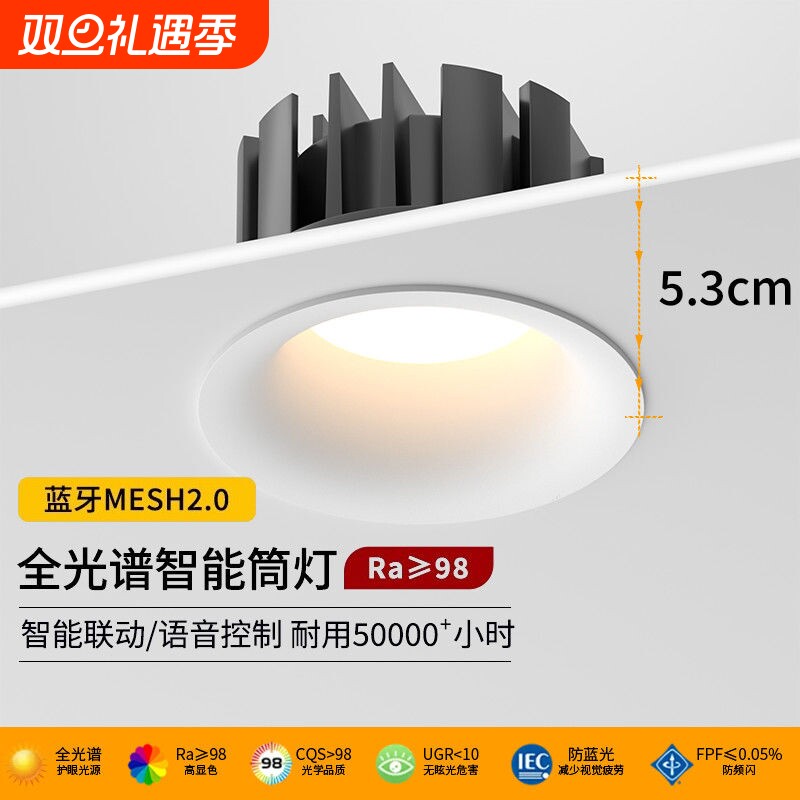 无边框筒灯嵌入式2025新款开孔75mm弧面非客厅深防眩护眼射灯