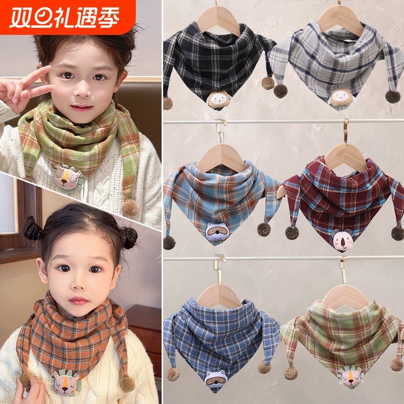 儿童围巾秋冬新款脖套男女童保暖围脖婴儿宝宝防风三角巾红色灰色