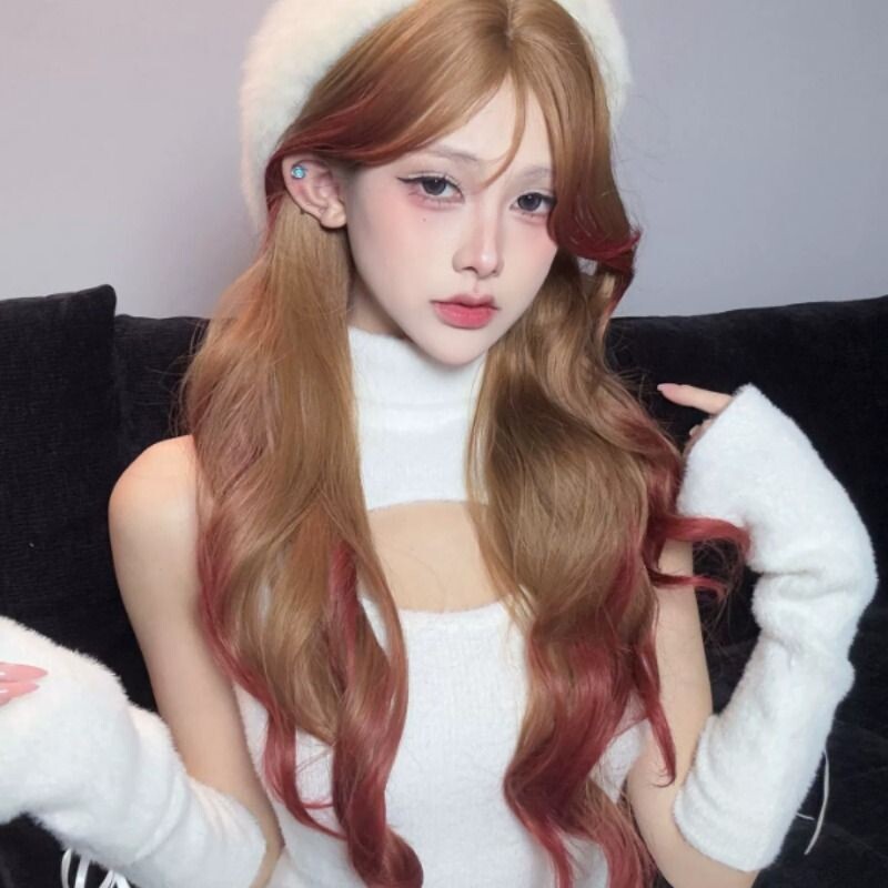 欧美亚裔棕红渐变长发假发女Lolita甜美大波浪长卷发cos万用