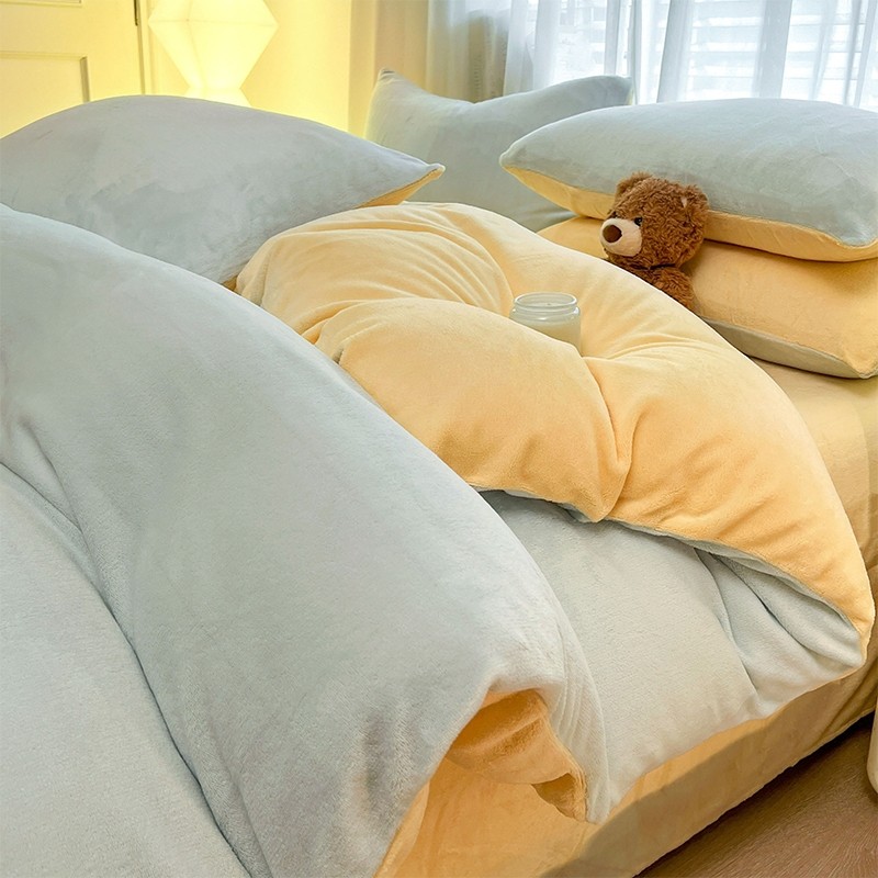 2025新款牛奶绒四件套冬季加厚法兰珊瑚绒被套床单宿舍床品三件套