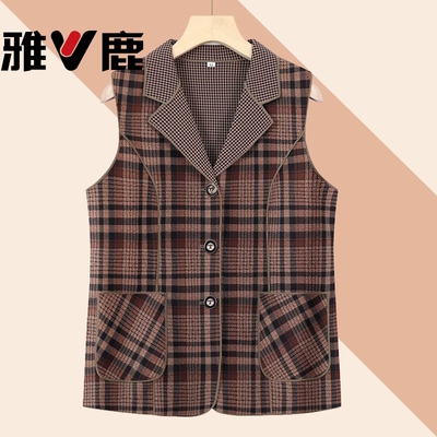 中老年人春秋格子马甲女奶奶春装
