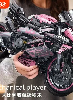 宝马双R摩托车M1000RR积木机械组成年高难度益智拼装模型玩具男孩