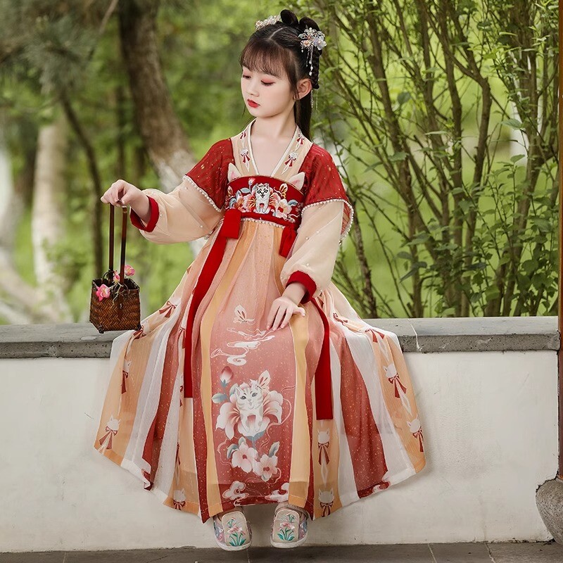 女童汉服2026新款儿童春装小女孩古风连衣裙中式唐装中国风演出服