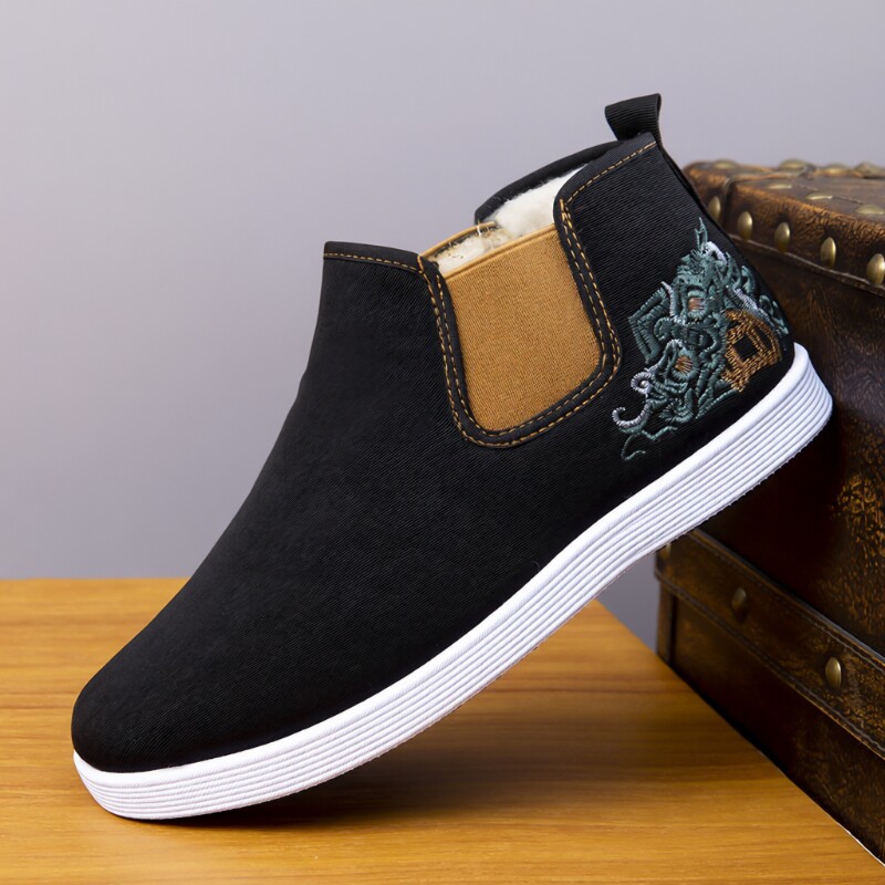 男鞋冬季高帮棉鞋布鞋中老年一脚蹬加绒防滑保暖北京爸爸百搭棉鞋