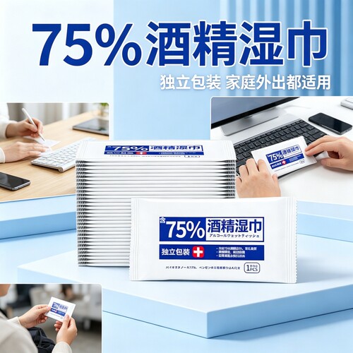 75%酒精湿巾单片独立包装