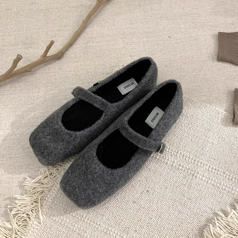 法式加绒玛丽珍灰色毛毛鞋女外穿2025冬季新款晚晚棉鞋穆勒鞋平底