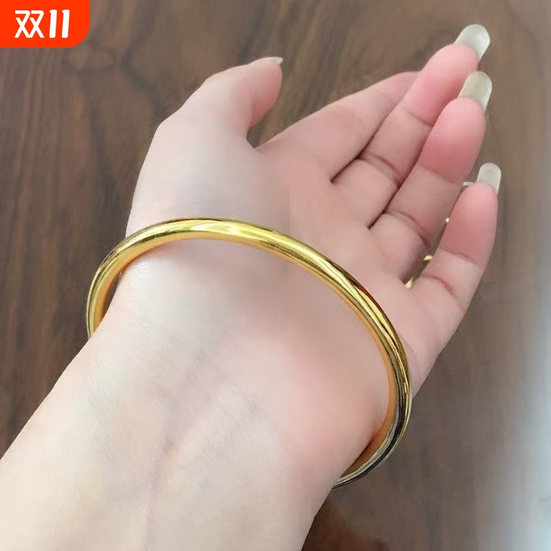 古法金包银手镯光面素圈999足银镯子女百搭亮面气质节日送礼物