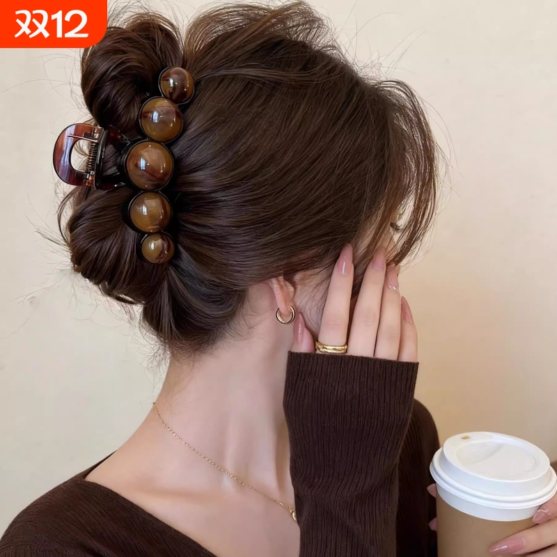 圆珠渐变抓夹女鲨鱼夹饱满后脑勺