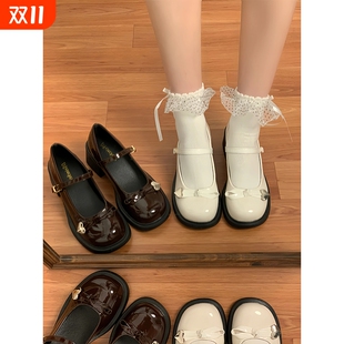 法式 春季 復(fù)古瑪麗珍鞋 蝴蝶結(jié)高跟鞋 圓頭粗跟小皮鞋 女2025新款 單鞋
