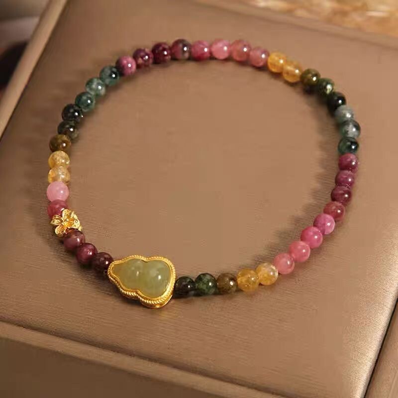 彩虹碧玺手串糖果色水晶手串圆珠女生礼物简约小众手链