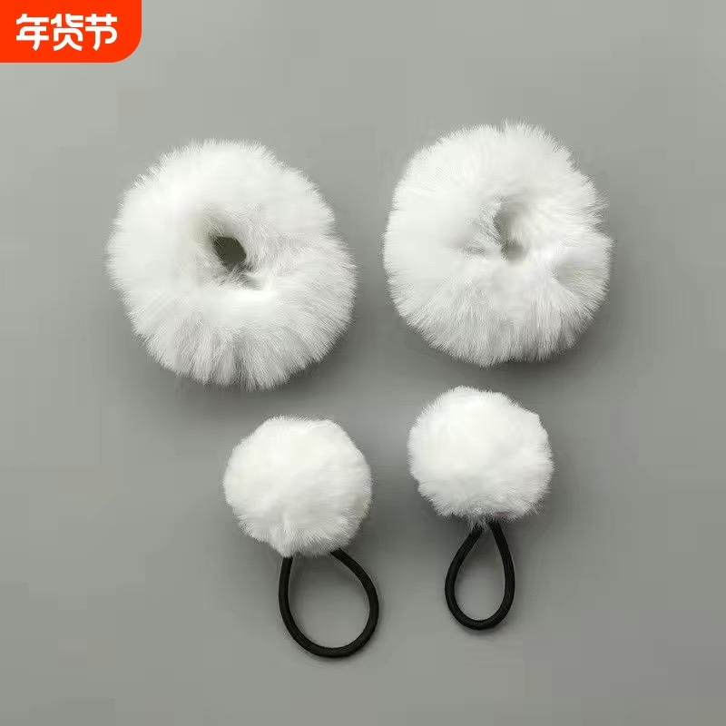 白色毛绒发圈双马尾萝莉可爱软妹lolita仿兔毛JK发绳圆球发绳