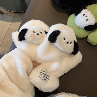 可爱毛绒手套冬季女小狗保暖加绒加厚全包连指学生骑行防寒手套