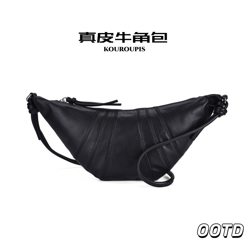 日韩风网红爆款真皮头层牛皮牛角包女士高级感小众设计感腋下包
