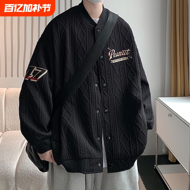 棒球服外套男款春秋季运动新款青少年夹克情侣男装上衣服休闲黑色